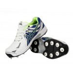 HDL Cricket Terminator Shoes Full Spikes White Blue Green'